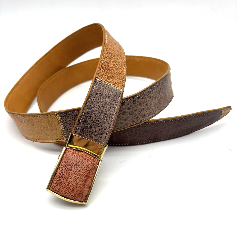 Vintage 60s 70s LFB Diamond Patchwork Frog Skin Leather Western Belt 36-38" USA